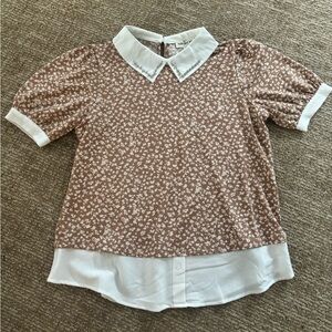 Light, Classy Work Office Blouse with Beaded Collar